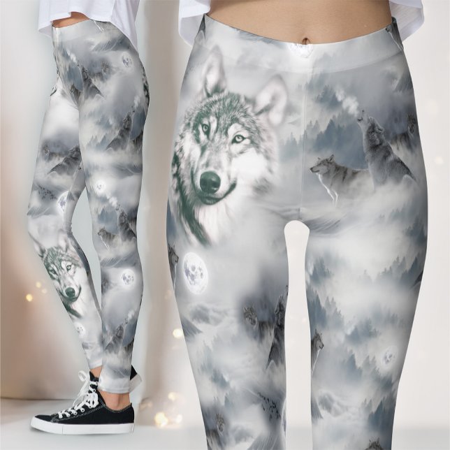 Vargar i den magiska fullmånen i vildmarken leggings (Skapare uppladdad)
