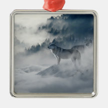 Vargar i ett vinter liggande keramiskt prydnadsför