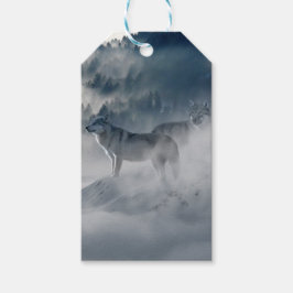 Vargar i ett vinter liggande presentetikett