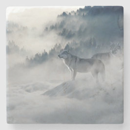 Vargar i ett vinter liggande stenunderlägg