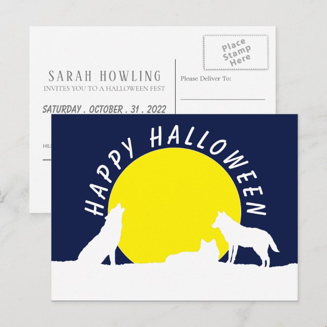 Vargar i Moonlight, inbjudan till Halloween fest Vykort (Fram/baksida)