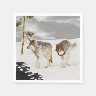 Vargar i Snö-färgning - Originalbild av vilda dj Pappersservett
