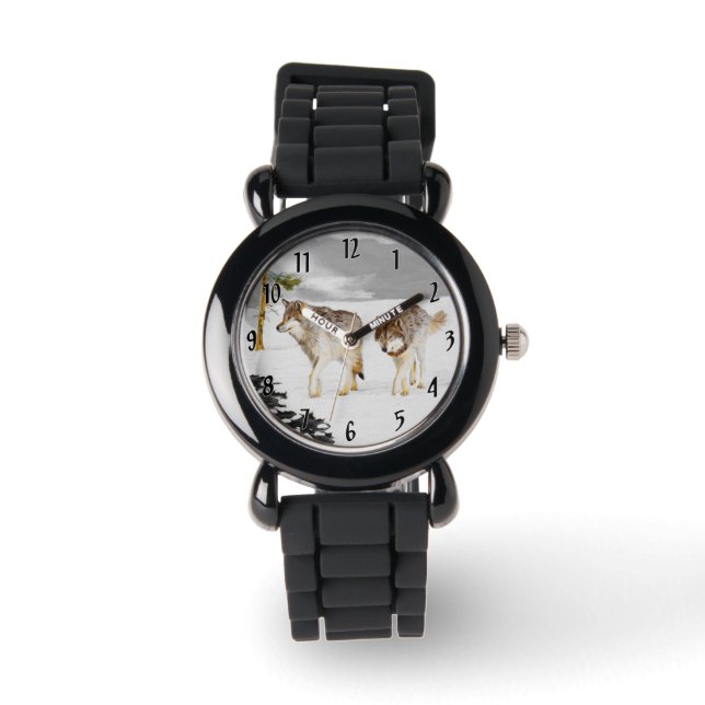 Vargar i Snö-färgning - Originalbild av vilda djur Armbandsur (Framsida)