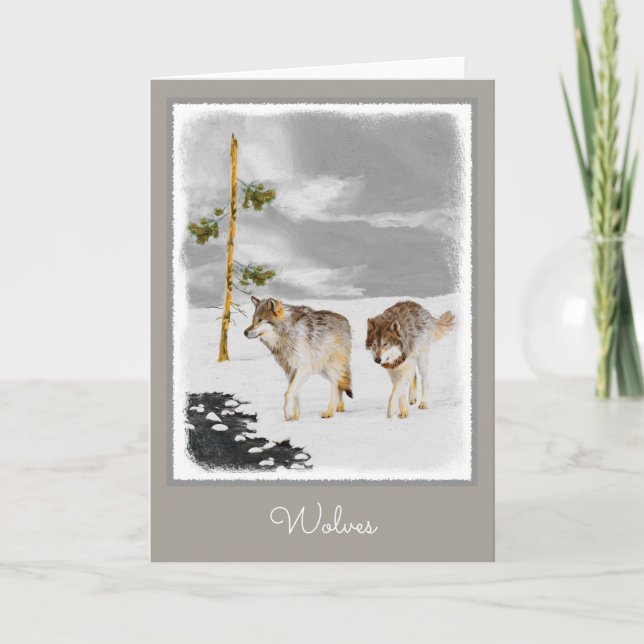 Vargar i Snö-färgning - Originalbild av vilda djur Helgkort (Framsida)