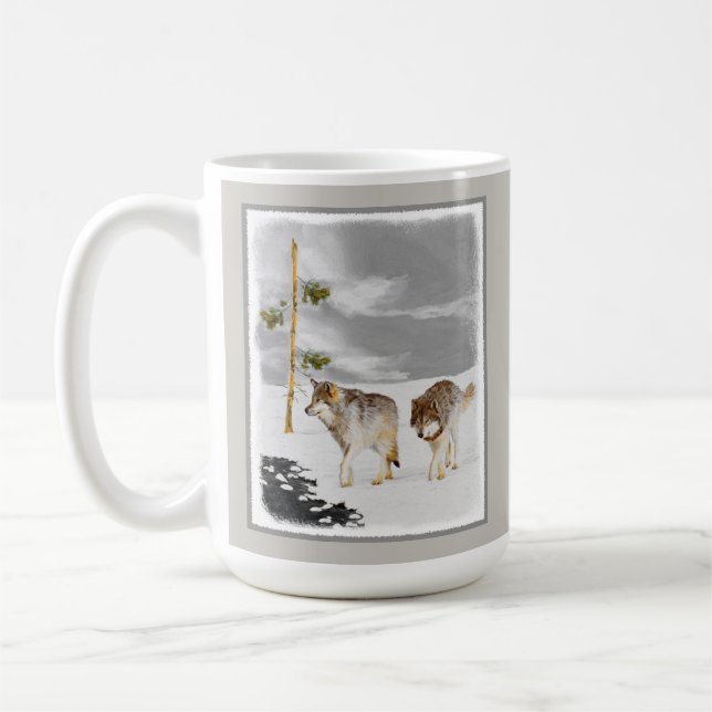 Vargar i Snö-färgning - Originalbild av vilda djur Kaffemugg (Vänster)