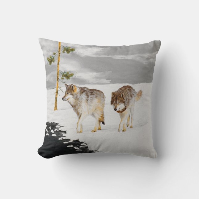 Vargar i Snö-färgning - Originalbild av vilda djur Kudde (Framsida)