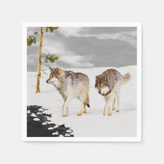 Vargar i Snö-färgning - Originalbild av vilda djur Pappersservett (Framsidan)