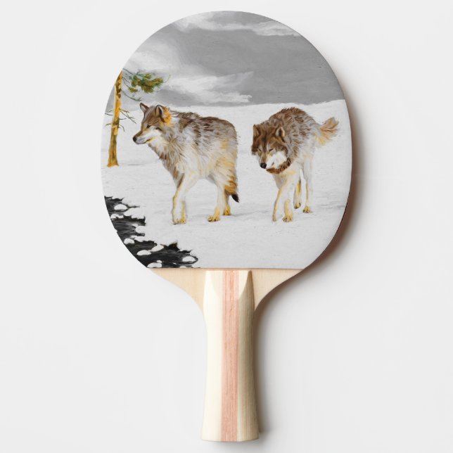 Vargar i Snö-färgning - Originalbild av vilda djur Pingisracket (Framsidan)