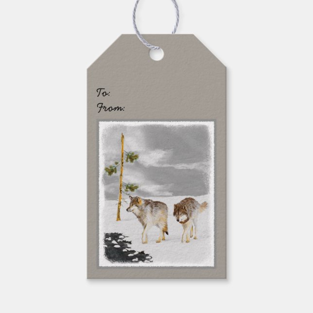 Vargar i Snö-färgning - Originalbild av vilda djur Presentetikett (Framsidan)