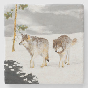 Vargar i Snö-färgning - Originalbild av vilda djur Stenunderlägg