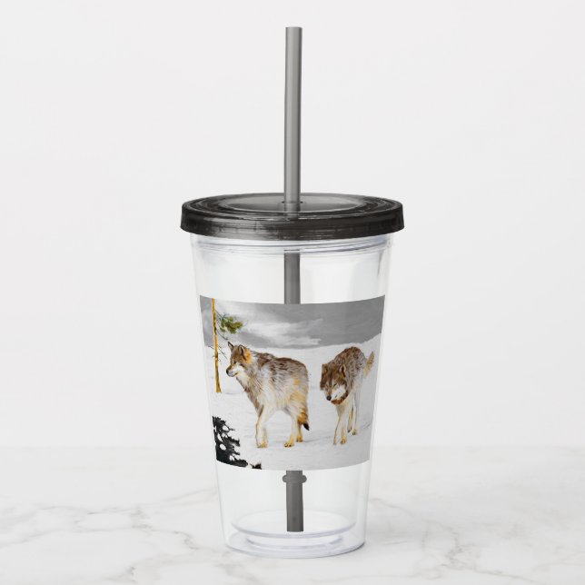 Vargar i Snö-färgning - Originalbild av vilda djur Take Away Mugg (Framsida)