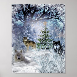 Vargar i vinter jul i skogen poster