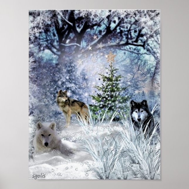 Vargar i vinter jul i skogen poster (Framsidan)
