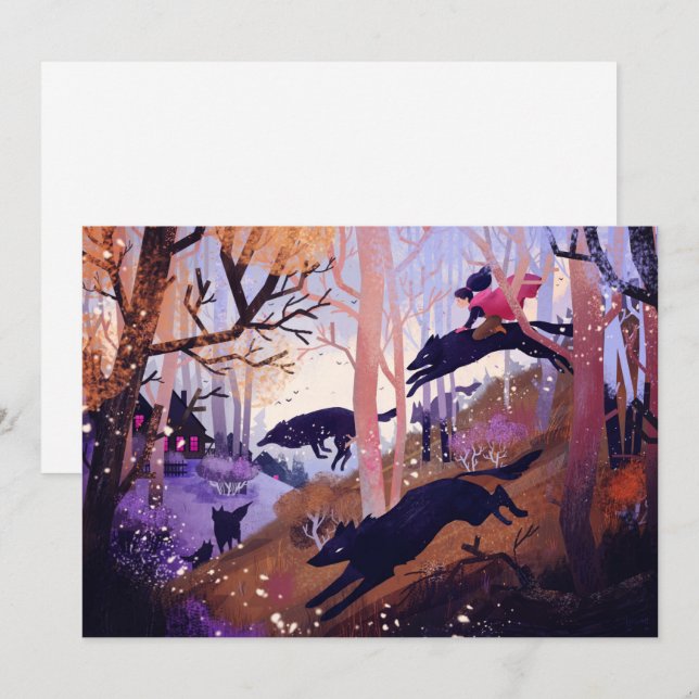 Vargar i vykort för skogar (Fram/baksida)