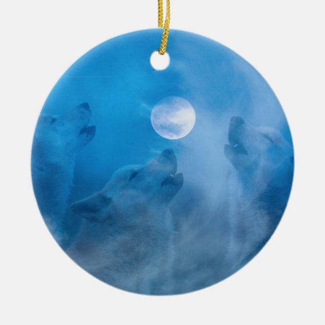 Vargar och amerikanska Måne-gåvor Julgransprydnad Keramik (Framsidan)