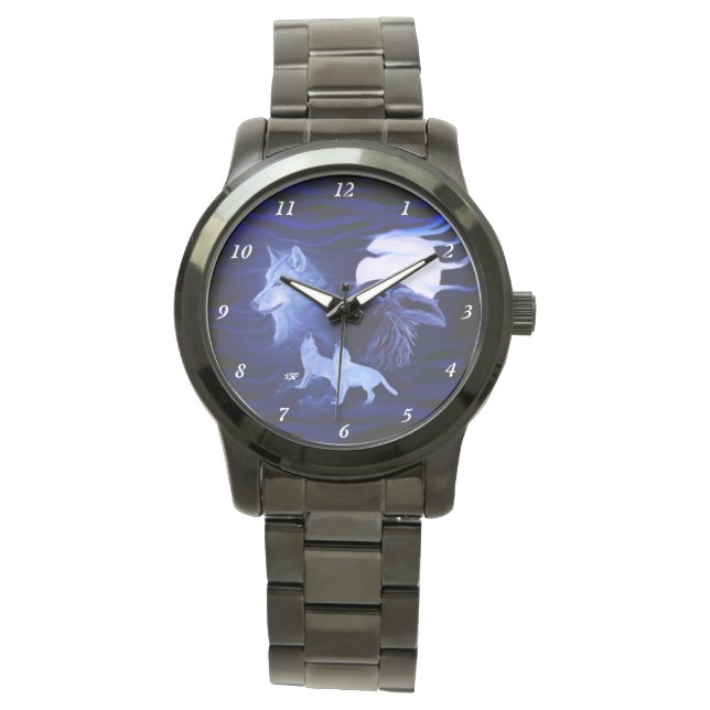 Vargar och Raven med måne Armbandsur (Framsida)