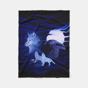 Vargar och Raven med måne Fleecefilt