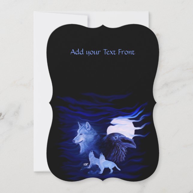 Vargar och Raven med måne Inbjudningar (Framsida)