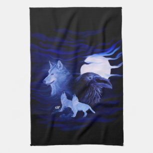 Vargar och Raven med måne Kökshandduk