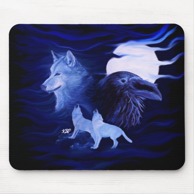 Vargar och Raven med måne Musmatta (Framsidan)