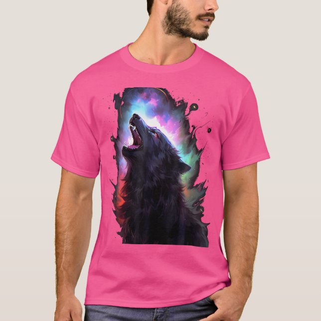 Vargar som glor vid Måne Varg Vild T Shirt (Framsida)