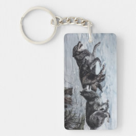 Vargar som passerar genom snö