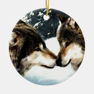 Vargar Varg Snö Winter Snö par Kärlek Julgransprydnad Keramik