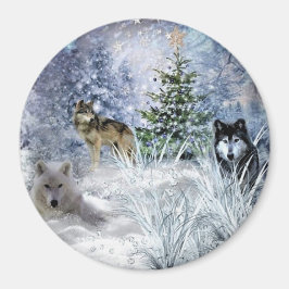 Vargar vid jul en Winter Wonderland Fridge Magnet