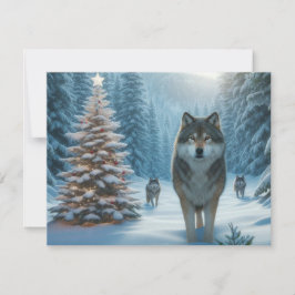 Vargar vid jul ett Vinter Wonderland Flat Card Julkort