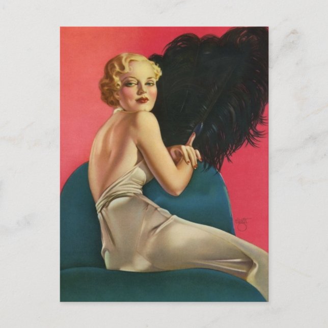 Vargas art deco-Vintage-stift-flicka Vykort (Framsida)