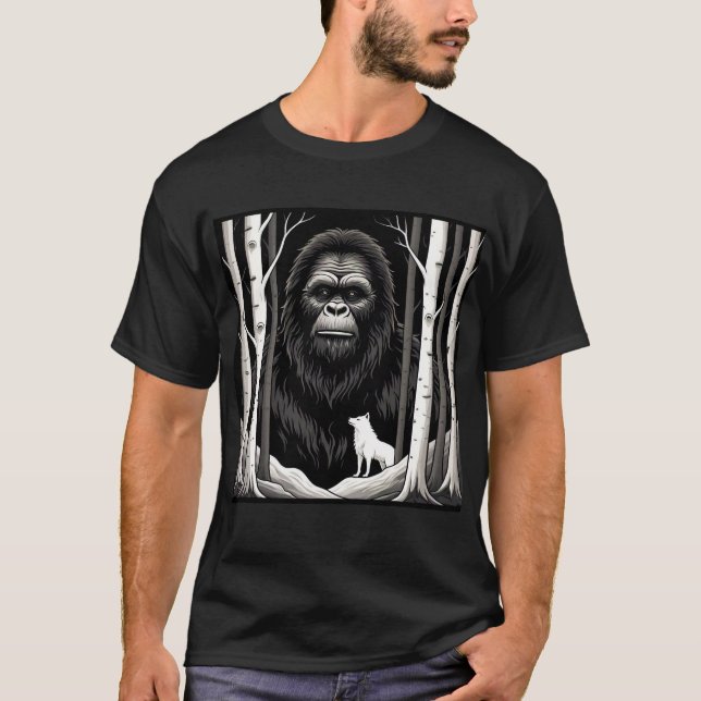 Vargen Bigfoot och White i Birch Forest T Shirt (Framsida)