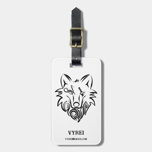 Vargen Black and White Tribal Bagagebricka (Vertikal Framsida)