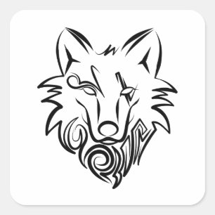Vargen Black and White Tribal Fyrkantigt Klistermärke