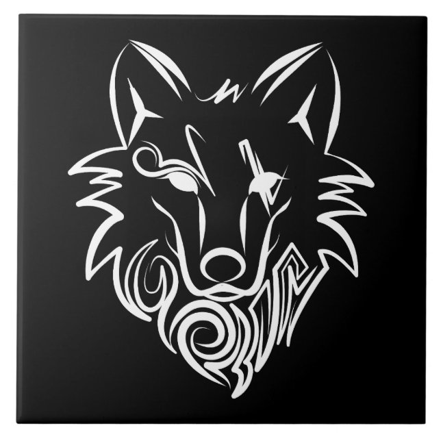 Vargen Black and White Tribal Kakelplatta (Framsidan)