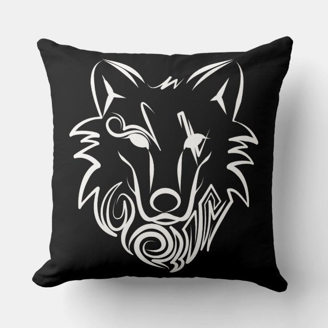 Vargen Black and White Tribal Kudde (Framsida)