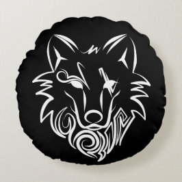 Vargen Black and White Tribal Rund Kudde