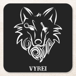 Vargen Black and White Tribal Underlägg Papper Kvadrat