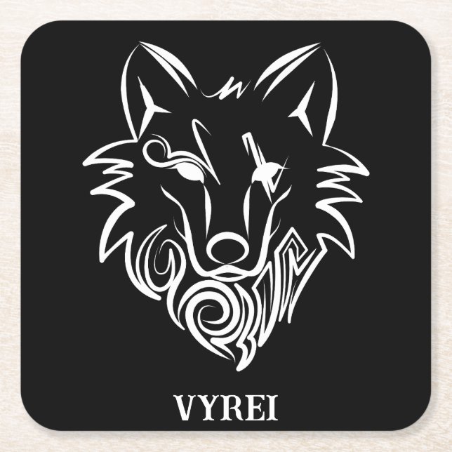 Vargen Black and White Tribal Underlägg Papper Kvadrat (Framsidan)