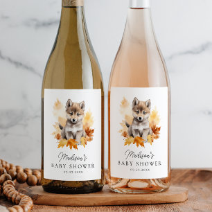 Vargen Fall Baby Shower för kute på spjutland Vinflaska Etikett