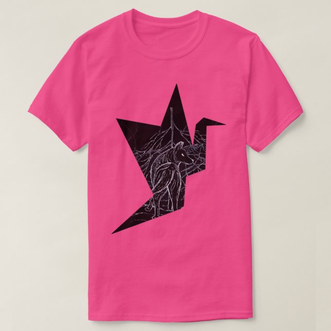 Vargen för fågelkranar i Origami, svartvit T Shirt (Design framsida)