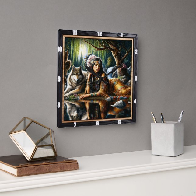 Vargen Glade Guardian Fyrkantig Klocka (Kontor)