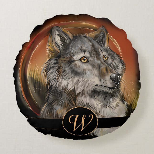 Vargen Golden Gaze Monogram Rund Kudde (Framsidan)