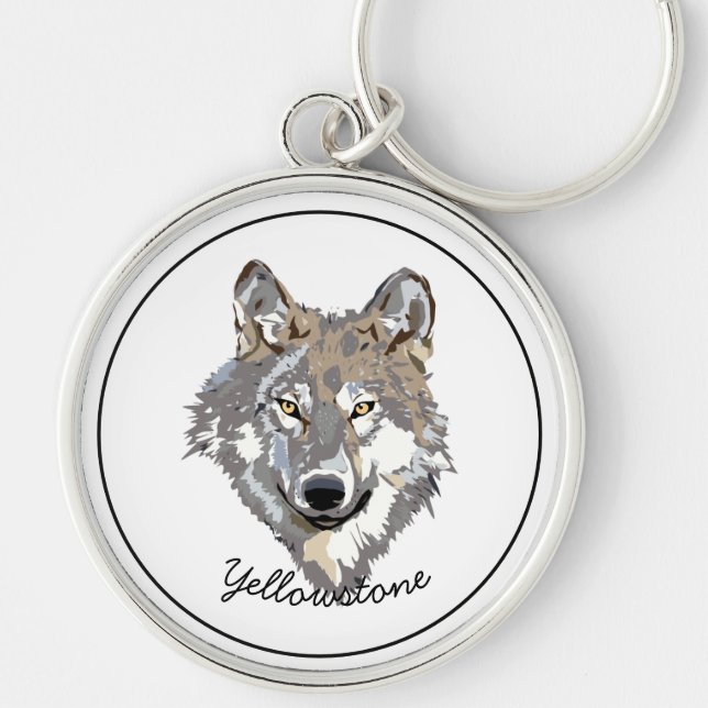 Vargen Keychain-Yellowstone Rund Silverfärgad Nyckelring (Framsidan)