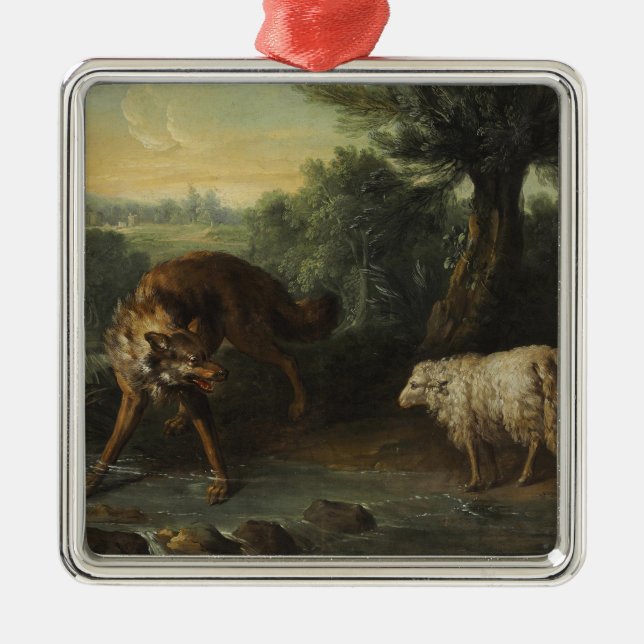 Vargen och Lamb (av Jean-Baptiste Oudry) Julgransprydnad Metall (Framsidan)