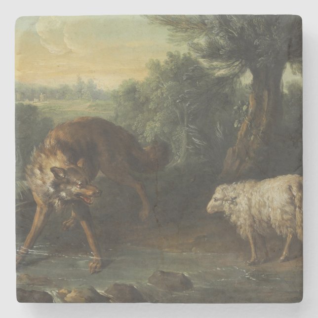Vargen och Lamb (av Jean-Baptiste Oudry) Stenunderlägg (Framsidan)