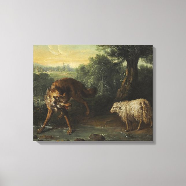 Vargen och lammet (av Jean-Baptiste Oudry) Canvastryck (Framsida)