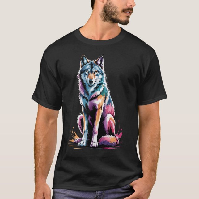 Vargen Poster färgfläckskonst för Stil T Shirt (Framsida)