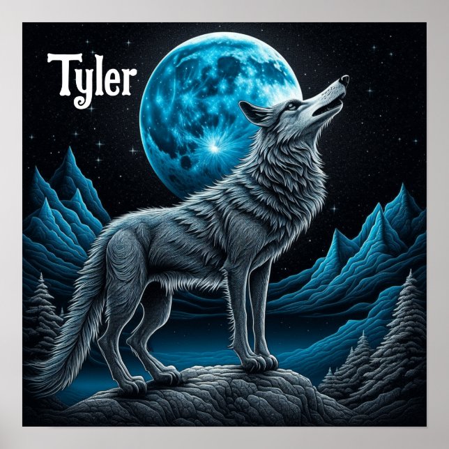 Vargen står framför hela månen | AI-konst Poster (Framsidan)