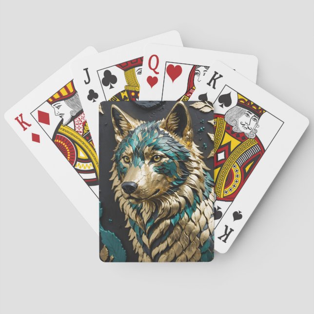 Vargen Teal och Guld Casinokort (Baksidan)