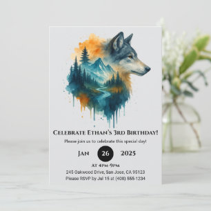 Vargen Vibrant Forest Birthday Inbjudningar